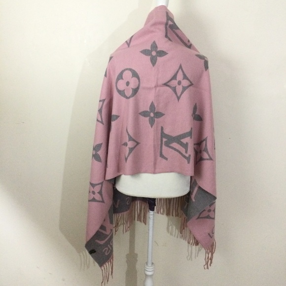 LV Neck Scarf Pink & Gray Cashmere Shawl - Picture 2 of 7